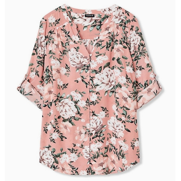 torrid Tops - [torrid] Harper - Coral Floral Challis Blouse